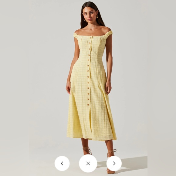NWT Astr HARLYN Off-Shoulder Midi Dress Butter Yellow Size Small Coquet - Picture 1 of 11